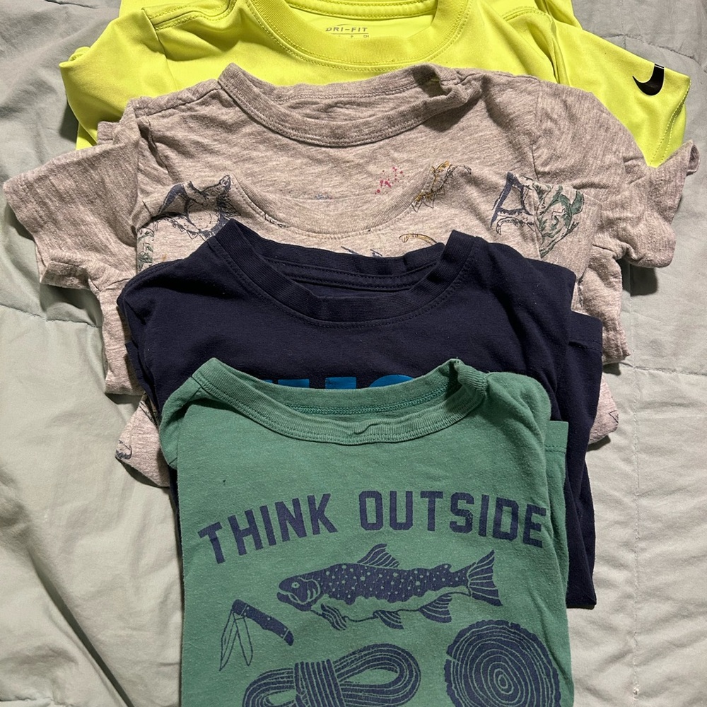 Lot of 5 boys shirts, 2 good condition no stains, 3 have some imperfections
